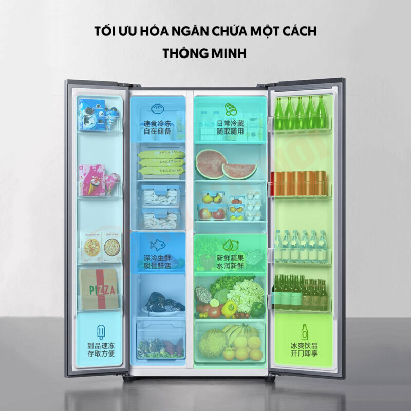 Tủ lạnh Mijia side by side có dung tích lớn giúp bạn có thể chứa nhiều thực phẩm khác nhau