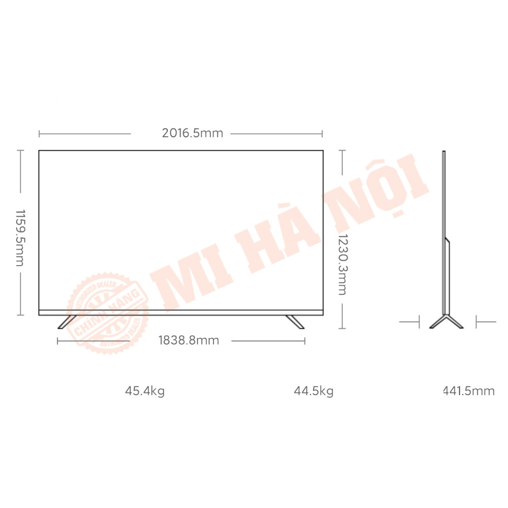 Kích thước chi tiết của Tivi Xiaomi ES PRO 90 inch