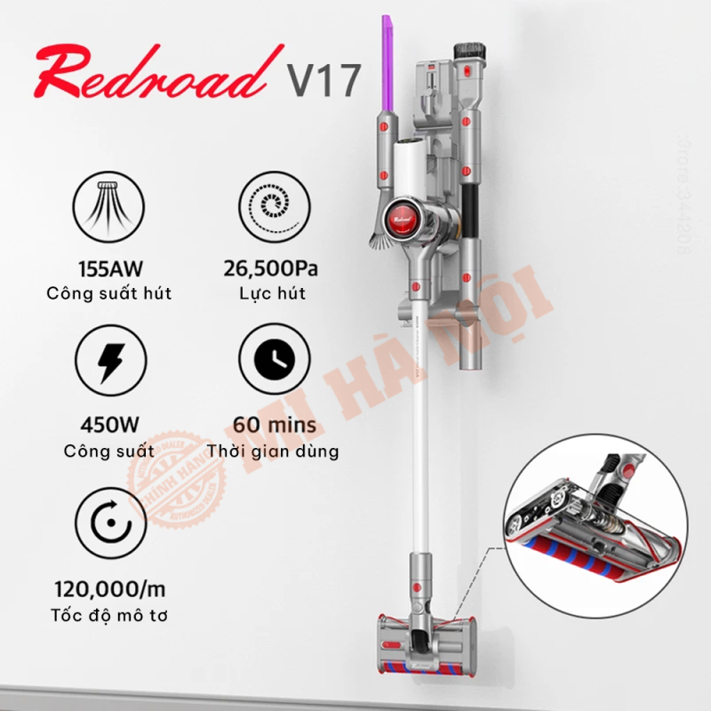 Máy hút bụi không dây Redroad V17 công suất hút mạnh mẽ