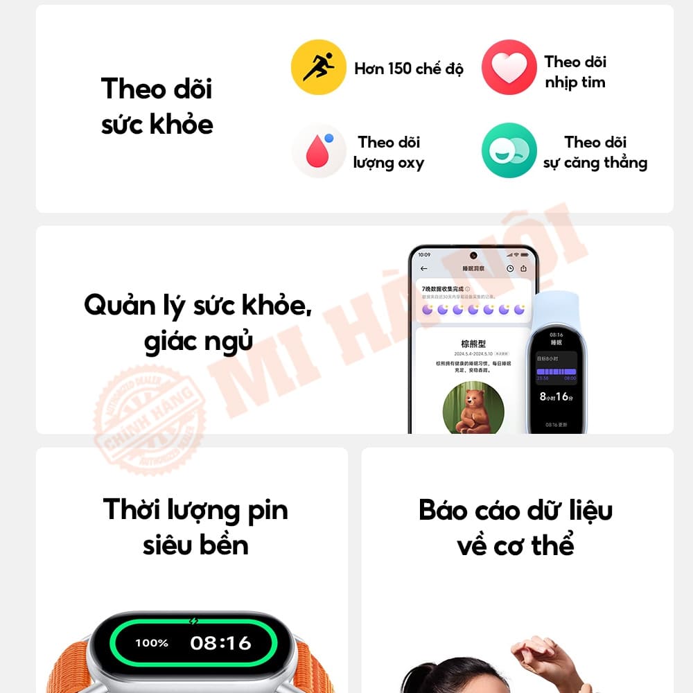 Các tính năng theo dõi sức khỏe và chế độ thể thao của Mi Band 9