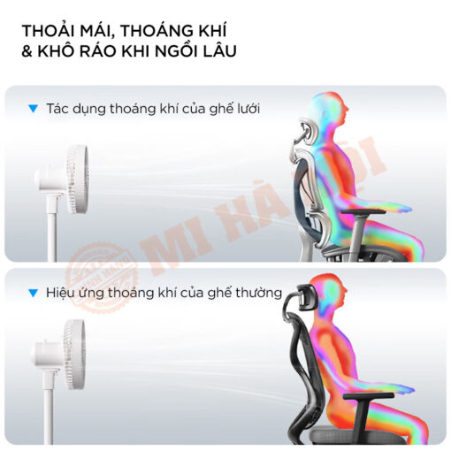 Với tính năng thoáng khí, ghế giữ cho người ngồi thoải mái và khô ráo khi ngồi lâu