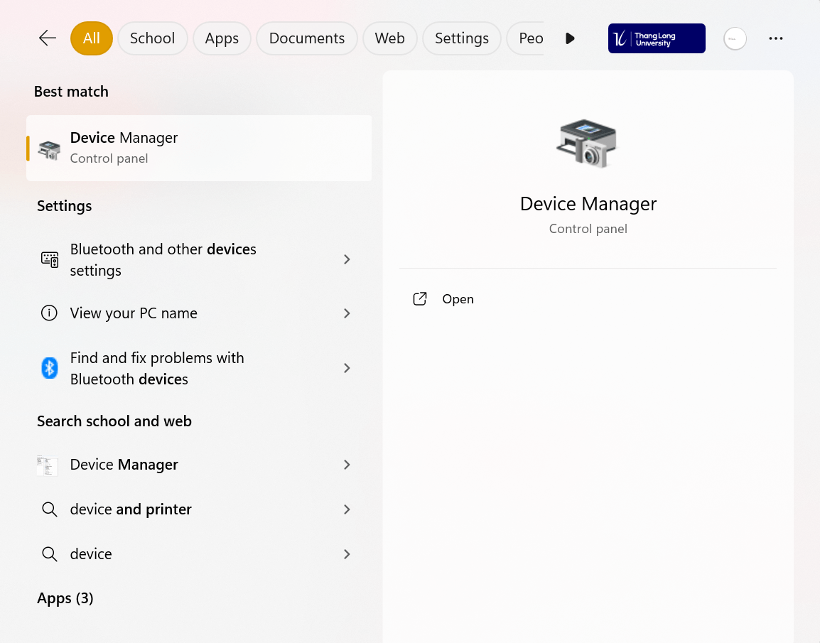 Tìm kiếm Device Manager