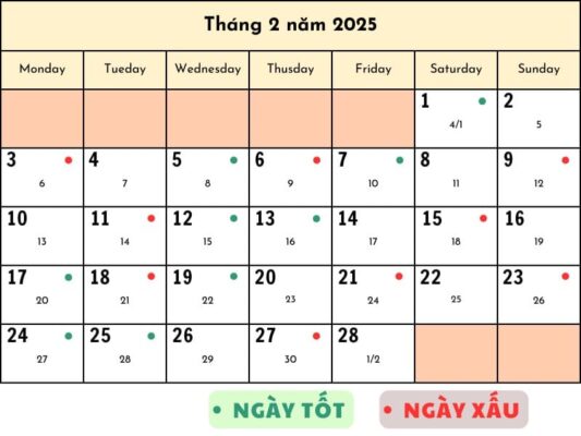 Tháng 2 ngày nào đẹp năm 2025?