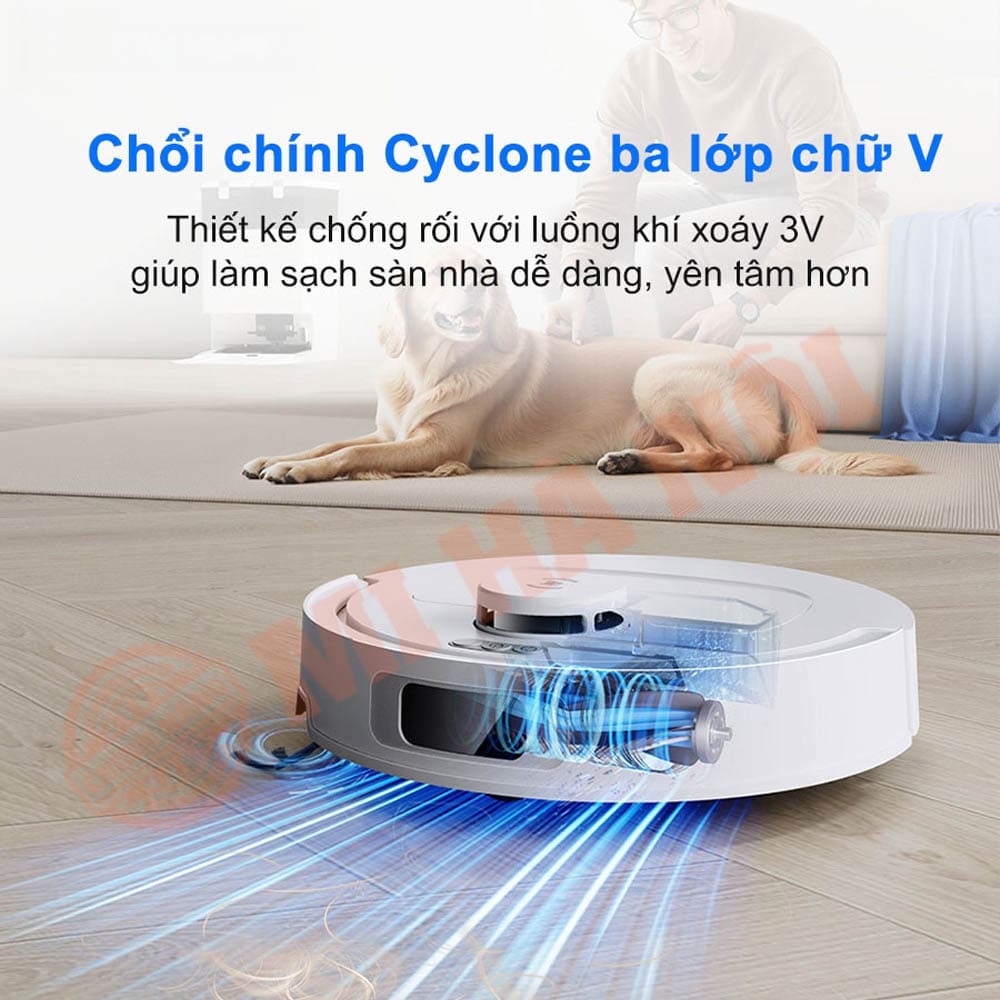 Thiết kế chổi chính Cyclone ba lớp giúp xử lý tóc rối và lông thú hiệu quả