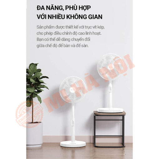 Cơ chế trục vít kép thông minh giúp bạn dễ dàng thay đổi chiều cao, linh hoạt chuyển đổi giữa quạt để bàn và quạt đứng.