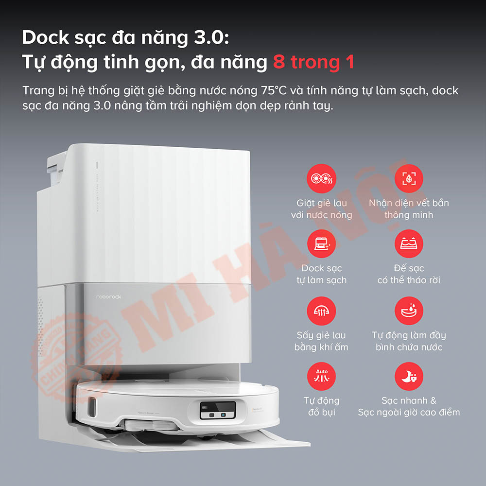 Dock sạc đa năng 3.0 – Tự động giặt giẻ và vệ sinh với nước nóng 75°C