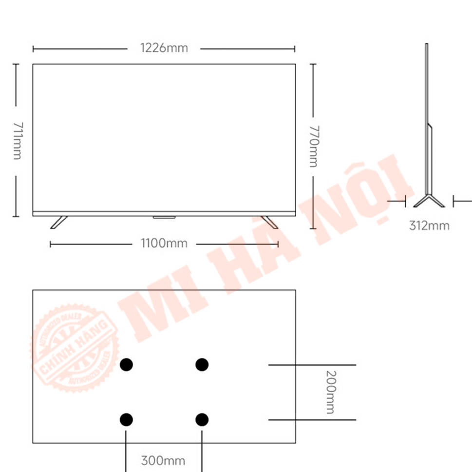 Kích thước của Tivi Xiaomi A Google TV 55 inch 2026 – Bản Quốc Tế