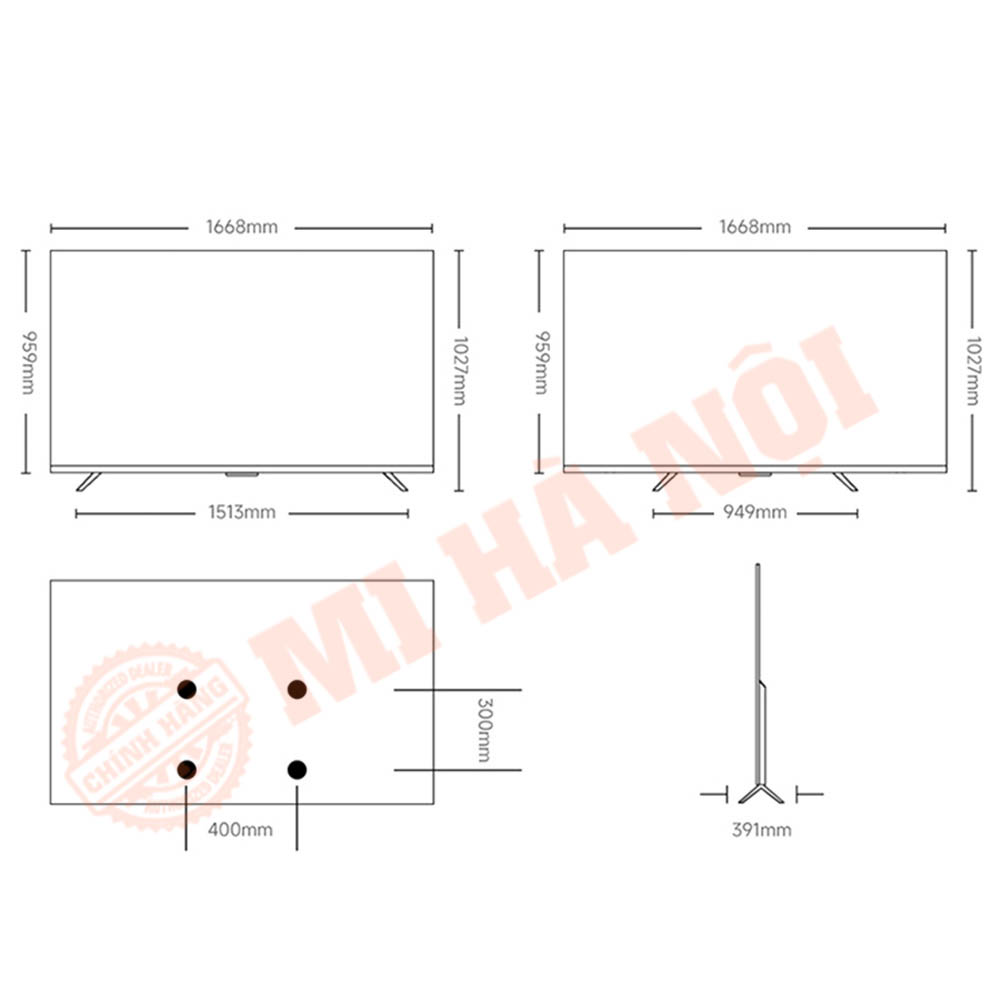 Kích thước Tivi Xiaomi A Pro Google TV 75 inch QLED 2026 - Bản Quốc Tế