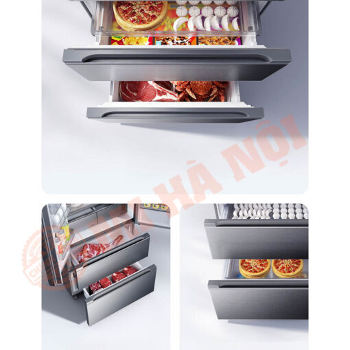 Bố cục kiểu Pháp với 2 ngăn độc lập, ngăn trên rộng tới 65cm – Dễ dàng trữ thực phẩm cỡ lớn