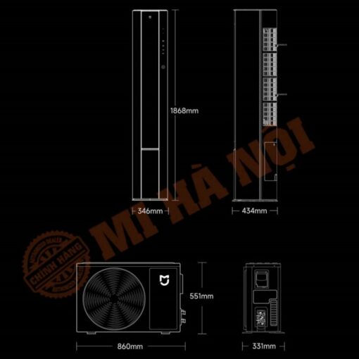 Kích thước điều hòa cây Xiaomi N1A1 2HP