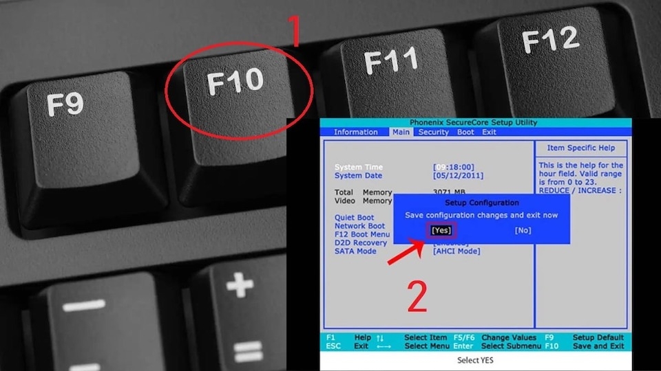 Lưu cài đặt bằng phím F10