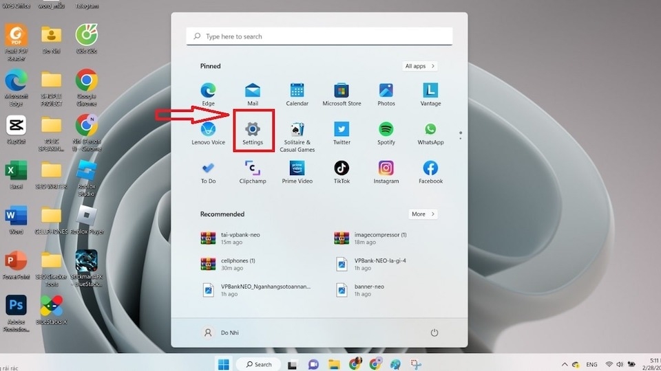 Kích hoạt ứng dụng Settings trên Windows 11