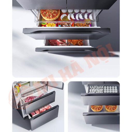 Ngăn đông hai tầng với ngăn kéo mở trực tiếp, chiều rộng 65cm, lưu trữ và lấy thực phẩm lớn dễ dàng