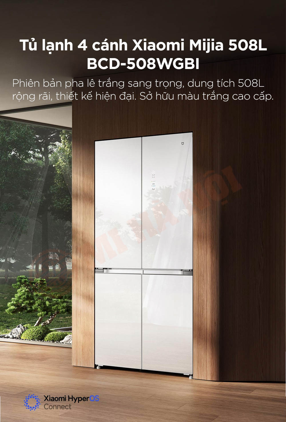Tủ lạnh 4 cánh Xiaomi Mijia 508L BCD-508WGBI - Bản đá pha lê trắng, đông lạnh -30°C, kháng khuẩn 99.9%