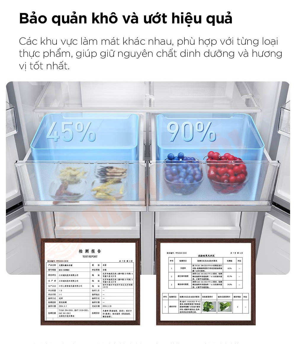 Tủ lạnh 4 cánh Xiaomi Mijia 508L BCD-508WGBI - Bản đá pha lê trắng, đông lạnh -30°C, kháng khuẩn 99.9%