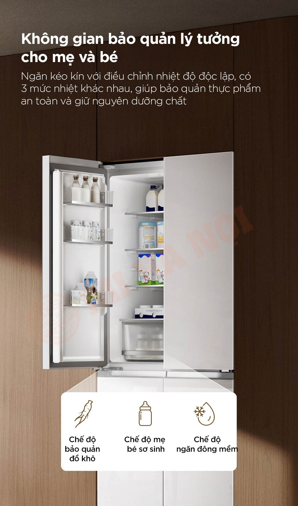 Tủ lạnh 4 cánh Xiaomi Mijia 508L BCD-508WGBI - Bản đá pha lê trắng, đông lạnh -30°C, kháng khuẩn 99.9%