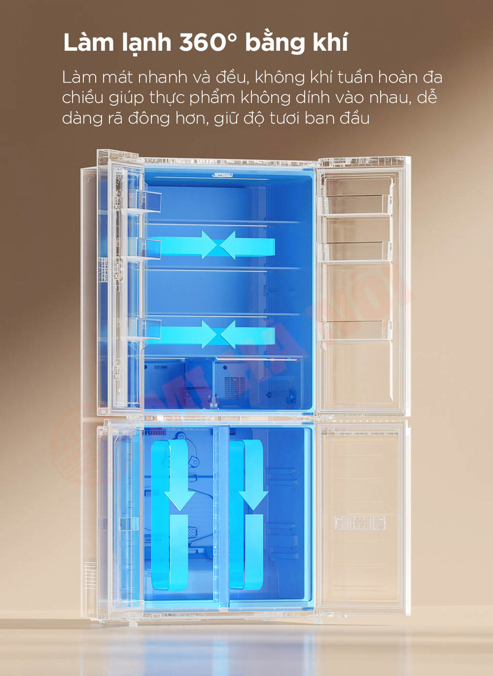 Tủ lạnh 4 cánh Xiaomi Mijia 508L BCD-508WGBI - Bản đá pha lê trắng, đông lạnh -30°C, kháng khuẩn 99.9%