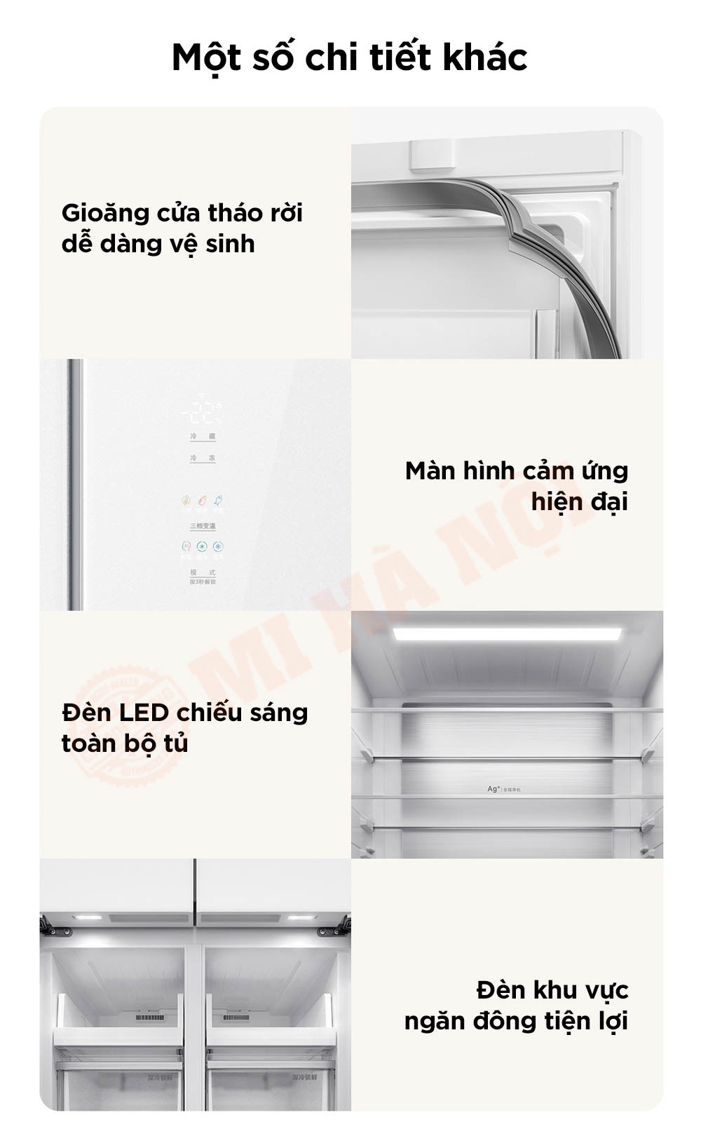 Tủ lạnh 4 cánh Xiaomi Mijia 508L BCD-508WGBI - Bản đá pha lê trắng, đông lạnh -30°C, kháng khuẩn 99.9%