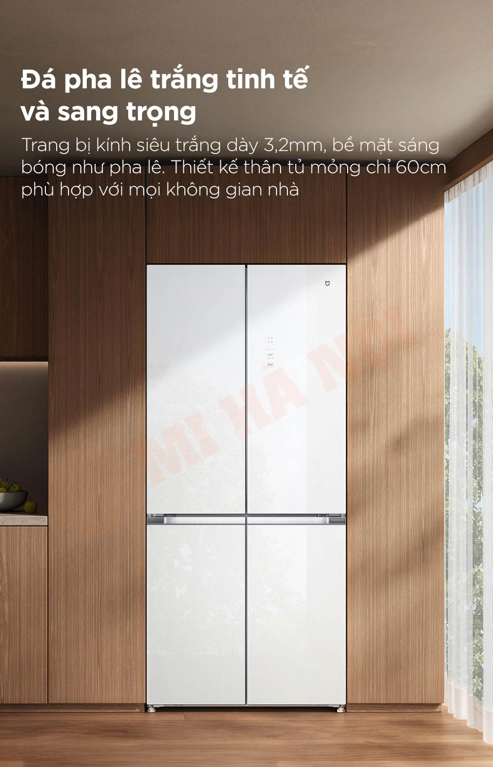 Tủ lạnh 4 cánh Xiaomi Mijia 508L BCD-508WGBI - Bản đá pha lê trắng, đông lạnh -30°C, kháng khuẩn 99.9%