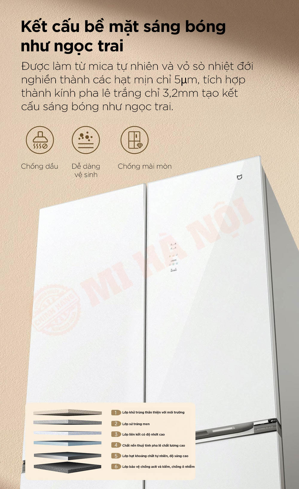 Tủ lạnh 4 cánh Xiaomi Mijia 508L BCD-508WGBI - Bản đá pha lê trắng, đông lạnh -30°C, kháng khuẩn 99.9%