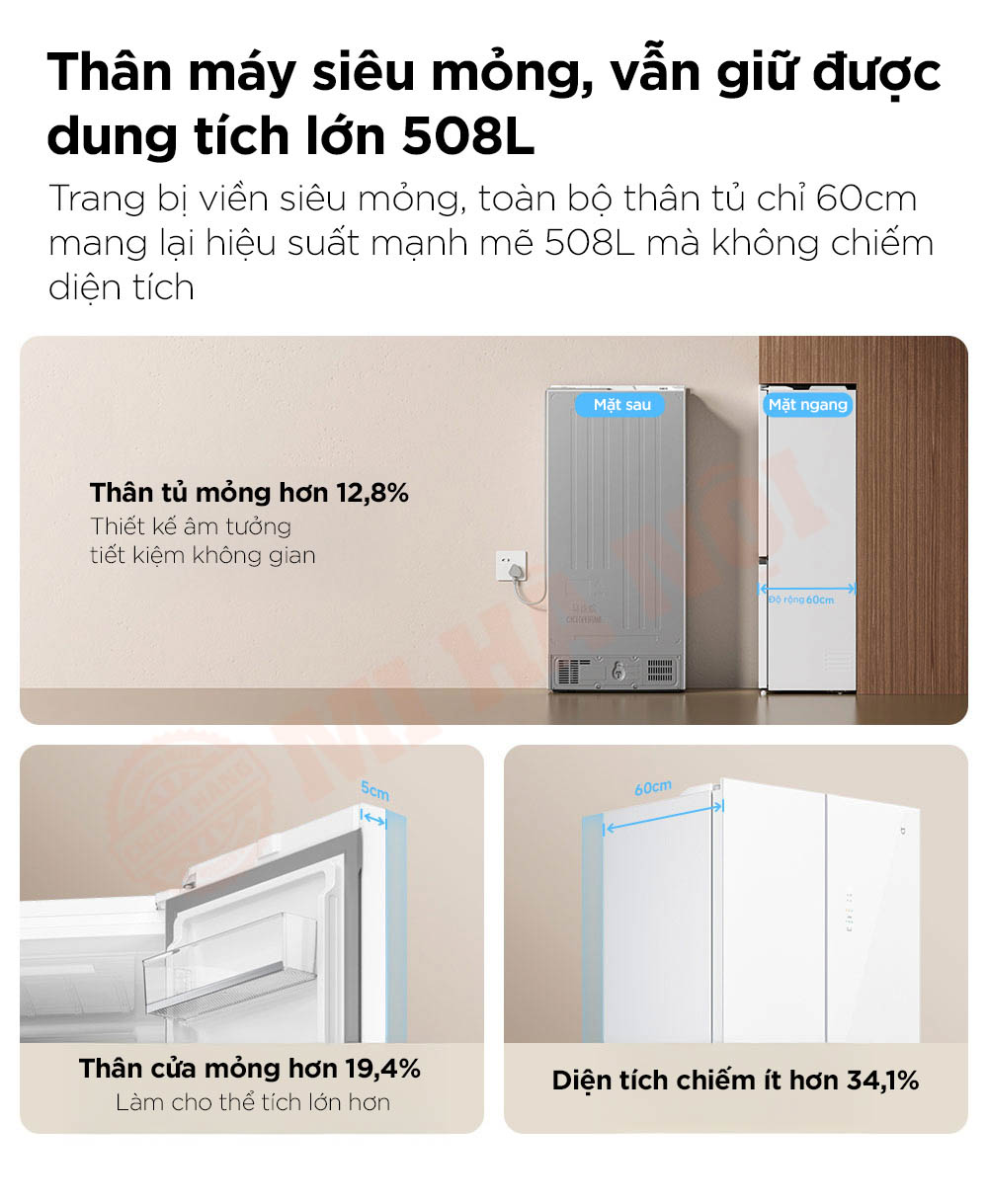 Tủ lạnh 4 cánh Xiaomi Mijia 508L BCD-508WGBI - Bản đá pha lê trắng, đông lạnh -30°C, kháng khuẩn 99.9%