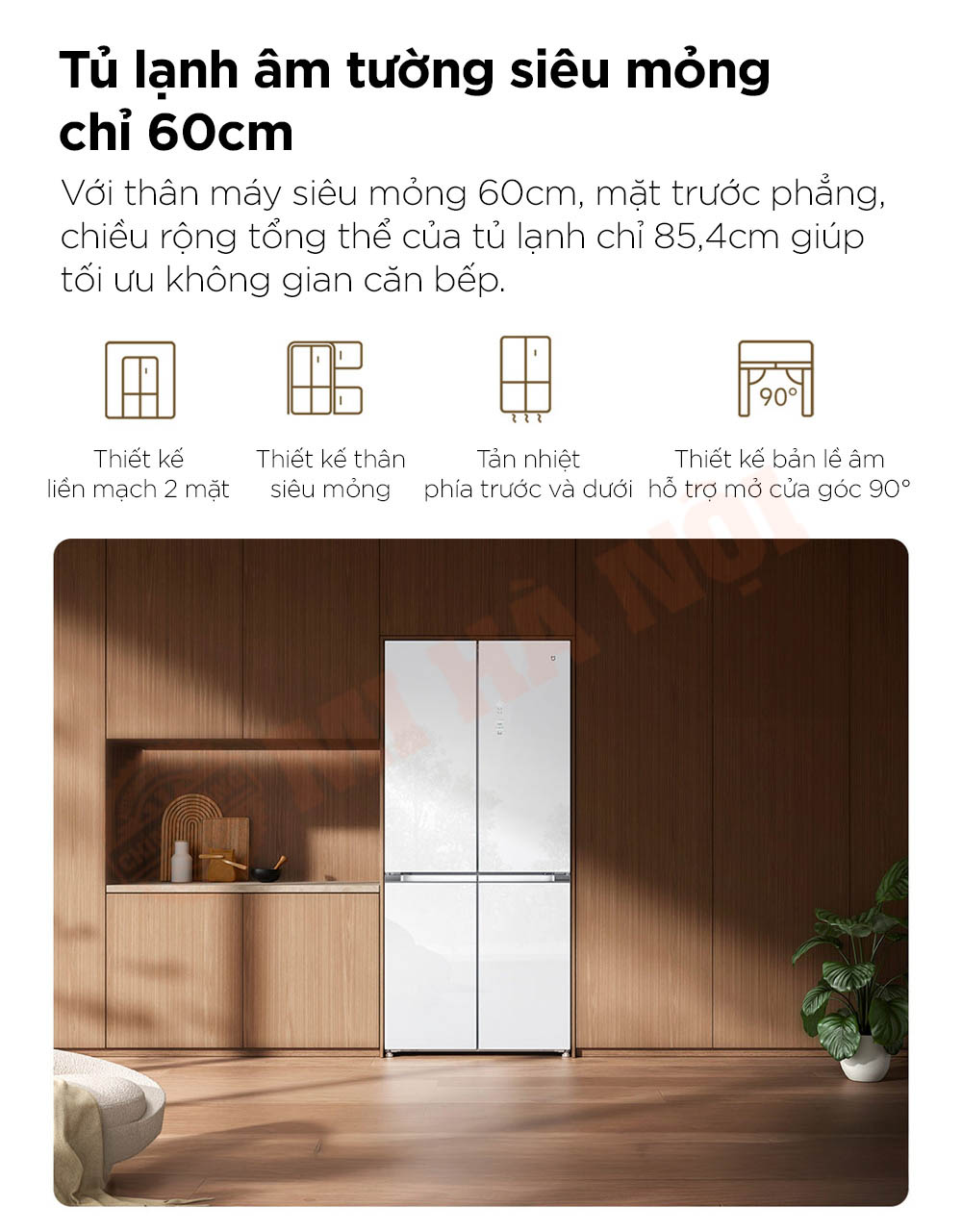 Tủ lạnh 4 cánh Xiaomi Mijia 508L BCD-508WGBI - Bản đá pha lê trắng, đông lạnh -30°C, kháng khuẩn 99.9%