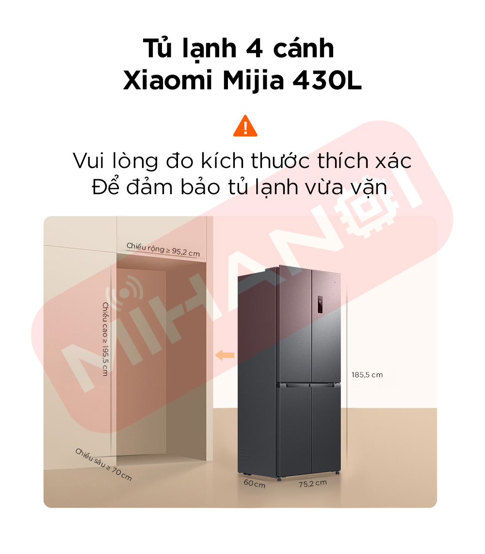 tủ lạnh xiaomi mijia 430L hướng dẫn đo kích thước lắp đặt