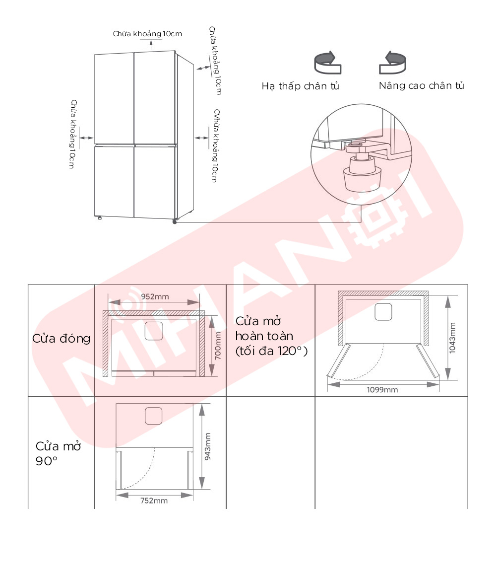 tủ lạnh xiaomi mijia 430L hướng dẫn lắp đặt và bố trí tủ