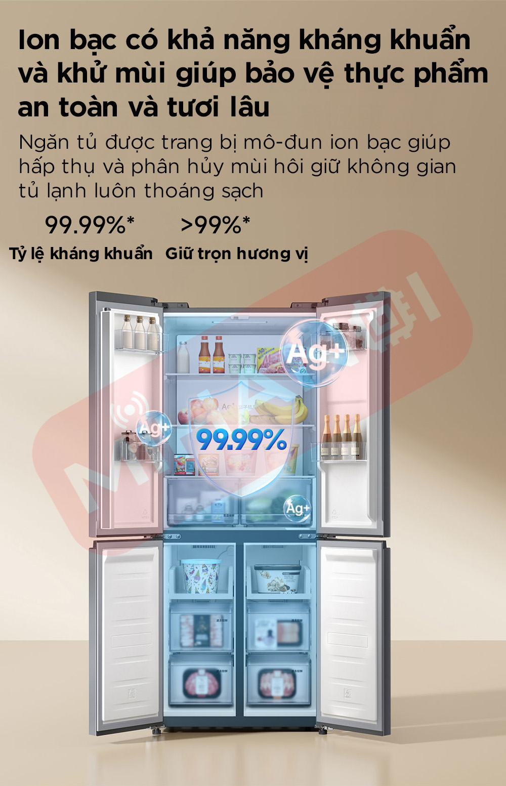 tủ lạnh xiaomi mijia 430L ion bạc kháng khuẩn và khử mùi